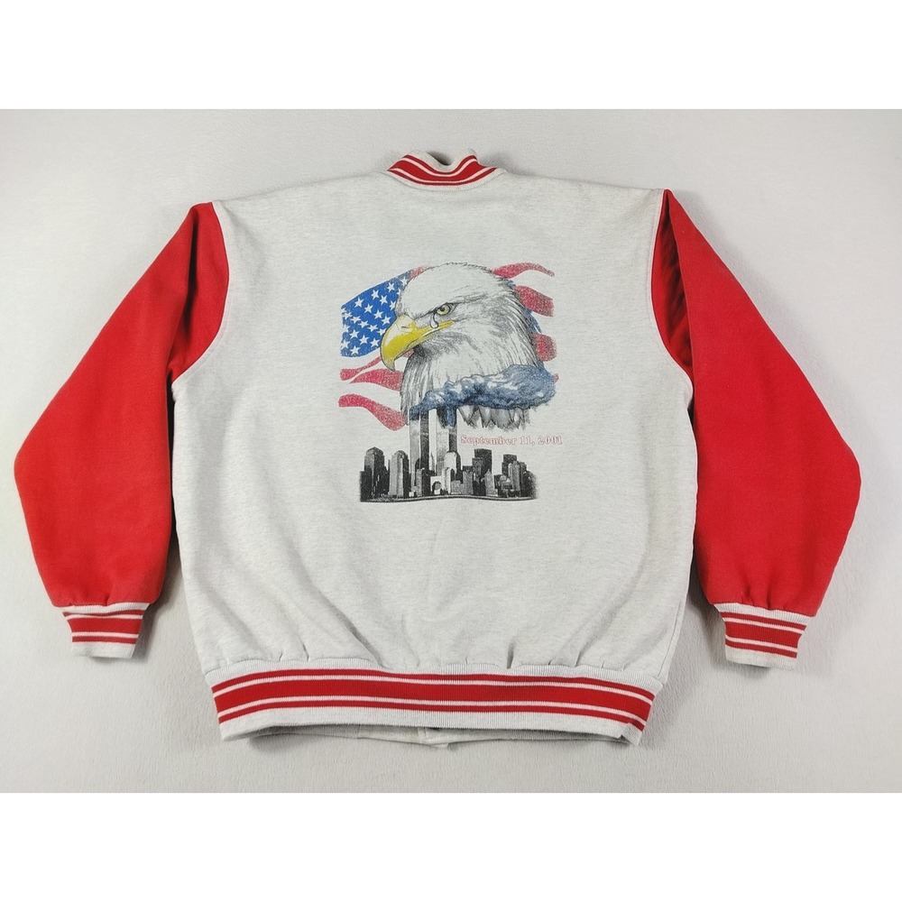 Vintage Fruit Of‎ The Loom Jacket Mens XL Gray Red September 11th Memorial